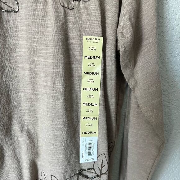 Sonoma Women's 100% cotton beaded velvet Tan Floral Top NWT fairy whimsy Medium - Picture 4 of 5